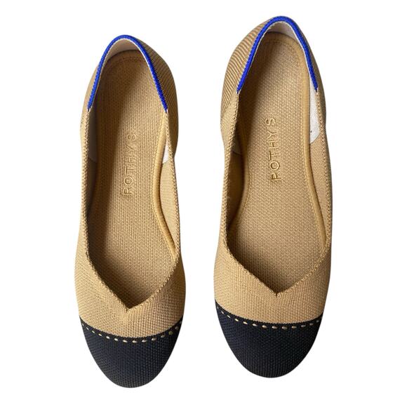 Rothy's Camel Captoe Ballet Flat US 6.5 Brown Black Knit Sustainable Preppy - Picture 6 of 13